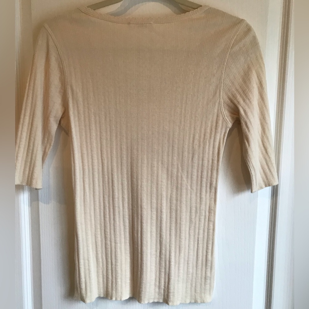 DOEN Pointelle Henley Scoop Neck Tee w/ Rainbow Trim in Salt Oatmeal Cream Sz M - Picture 11 of 11